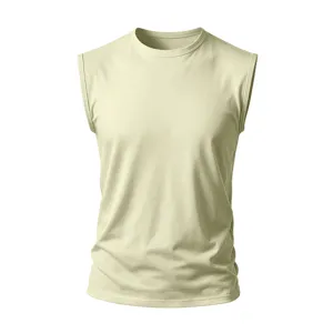 Men's solid color cotton crewneck sleeveless tank top, casual wide shoulder summer vest.