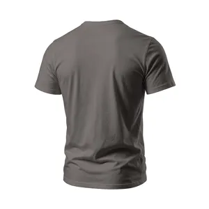Back view detail of mens solid grey short sleeve casual t-shirt basic summer top apparel.