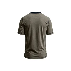 Men's casual short sleeve t-shirt back view, contrast stitching, comfortable summer wear.