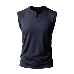 Canotta henley senza maniche monocolore da uomo gilet sportivo fitness casual casual