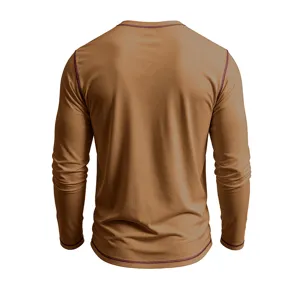 Men's casual solid brown long sleeve cotton t-shirt for autumn daily wear comfortable