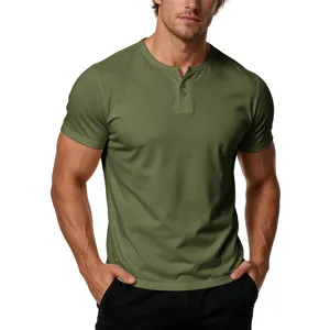 Men's solid color short sleeve Henley t-shirt casual summer basic top comfortable wear.