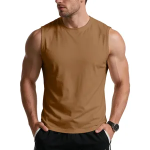 Men's solid color sleeveless crewneck tank top casual summer gym fitness athletic apparel