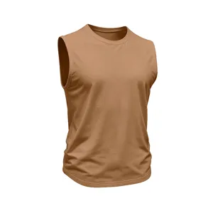 Men's casual sleeveless crew neck tank top detail shot showcasing comfortable fabric and fit.