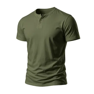 Men's short sleeve Henley t-shirt summer casual solid color slim fit basic top apparel