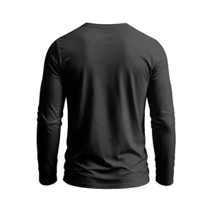 Men's solid color long sleeve t-shirt casual basic crew neck black apparel top for daily wear