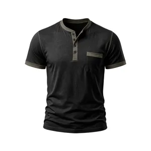Men's contrast trim Henley short sleeve t-shirt casual summer muscle tee apparel details