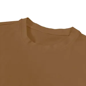 Close-up detail of mens casual cotton crewneck t-shirt collar showing neat stitching.