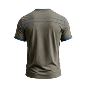 Men's casual short sleeve t-shirt with contrast color trim and back stitching design stylish top.