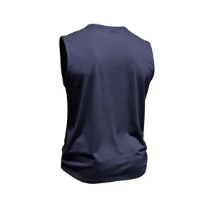 Men summer casual sleeveless crewneck tank top solid navy blue basic cotton gym vest