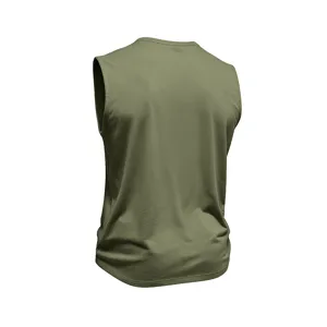 Men's solid color cotton sleeveless gym tank top, casual round neck athletic vest for summer.