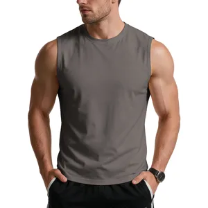 Men's cotton sleeveless crew neck tank top, casual gym athletic basic summer workout vest.