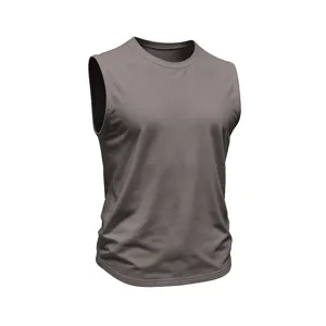 Men casual cotton crewneck sleeveless tank top detail shot grey summer workout shirt