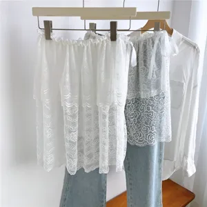 Women White Floral Lace Skirt Extender Fake Hem Layering Piece Hollow Out Lace Shirt Extender For Sweatshirt Leggings