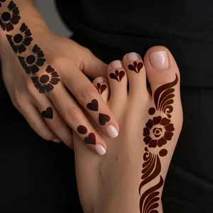 Pochoirs de tatouage au henné motifs floraux et cœurs vintage pour mains et pieds art corporel