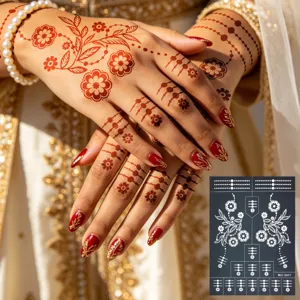 Pochoir de Tatouage Creux au Henne Indienne Mariée Main Fleur Modèle Peint à Main Corps Art Tatouage Temporaire Modèle