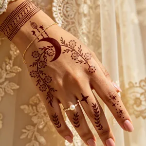 Henna tattoo sticker sheet floral vine crescent moon finger hand body art decor design