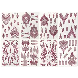 Maroon henna temporary tattoo stickers Indian Mehndi style bridal hand back waterproof decor