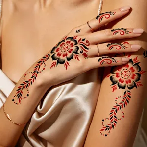 Henna Tattoo Aufkleber schwarz rot Blumen Spitze wasserdicht temporäre Körperkunst Design