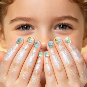 Cute cartoon animal nail stickers with gold foil details, waterproof cute nail art decals for kids.
