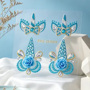 Einhorn Blumen Gesicht Strass Aufkleber, selbstklebende Kristall Edelsteine fuer Festival Party.