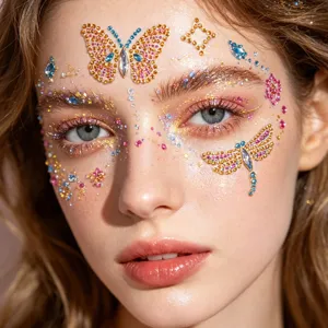 3D butterfly face rhinestone stickers sparkling crystal gems for music festival party makeup