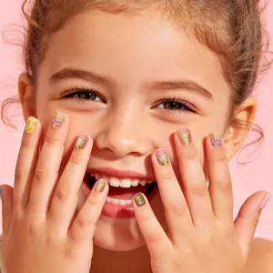 Cute cartoon animal nail stickers with gold foil, waterproof thin nail art decals for kids.