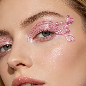 Strass rose perles autocollants de visage yeux pour maquillage de festival details.