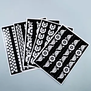 Set de pochoirs de tatouage au henne avec motifs floraux retro et cœurs pour art corporel.
