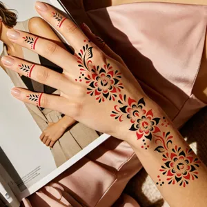 Henna Tattoosticker schwarz rot Blumen spitze wasserdicht temporäre Tattoos für Party