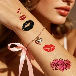 Waterproof long-lasting kiss lips temporary tattoo sticker for party and festival use.