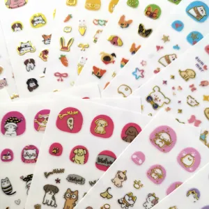 Cute cartoon animal nail stickers with gold stamping, waterproof thin nail decals for cats and dogs.