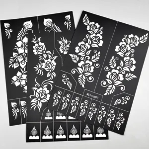 Henna tattoo stencils black self-adhesive floral vine templates for hand body art