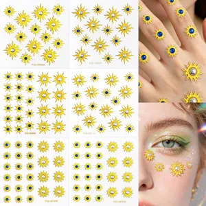 Sonnen Gesicht Kristall Aufkleber, 3D Strass Edelsteine für Party Make-up Festival