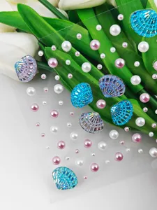 Pegatinas de diamantes de imitación para la cara de concha marina y perla para fiesta.