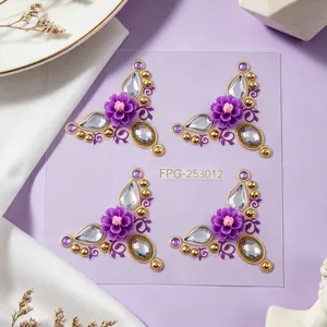 Blumen Gesichts Strass Aufkleber für Musikfestival, selbstklebende Kristall Edelsteine Make-up.