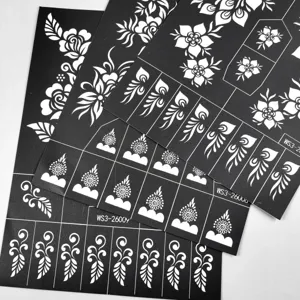 Henna tattoo stencils black floral vine body art stickers for hand and finger decor