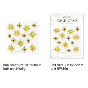 Sonne Gesicht Strass Aufkleber für Party Make-up, 3D Body Art Kristall Dekoration Sticker Blätter.