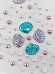 Set de gemas faciales de concha y perlas, perfecto para maquillaje de festival y fiesta.