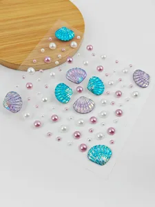 Gemas faciales concha oceano maquillaje festival perla pegatina ojos decorativa brillante