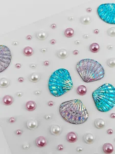 Pegatinas de cristal para la cara de concha de océano y perlas de maquillaje para fiestas.