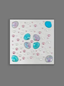 Pegatinas de perlas y conchas marinas para la cara en fiestas y festivales de música pop.