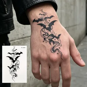 Wasserdichtes Temporäres Tattoo-Sticker Dunkles Gothic Schmetterling Wolf Tiger Totenkopf Rose Muster Langlebig Körperkunst Aufkleber Für Erwachsene