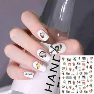 Pegatinas de uñas calcomanías tema viaje romántico torre eiffel corazón bonita decoración