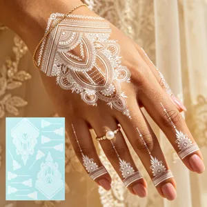 White Lace Geometric Temporary Tattoo Stickers Waterproof Henna Body Art Decals For Women Party Festival Fashion Makeup