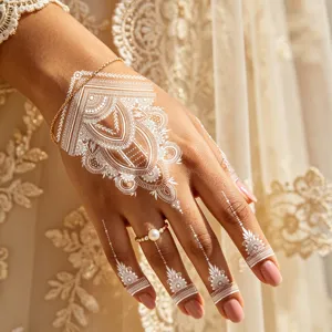 White lace temporary tattoo sticker geometric henna waterproof body art for party detail view