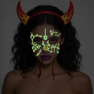 Stickers tatouage visage Halloween imperméable temporaire maquillage de fête lueur.