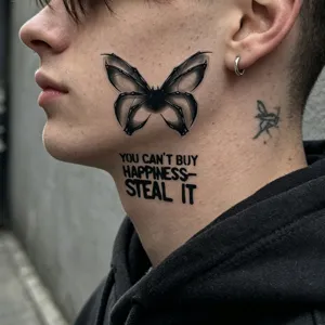 Nahaufnahme des dunklen gotischen Schmetterling Spinne temporären Tattoo Aufklebers Gesicht