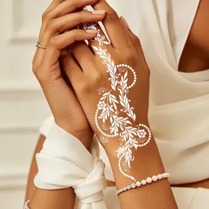 White lace temporary tattoo sticker waterproof geometric floral body art for party and festival style