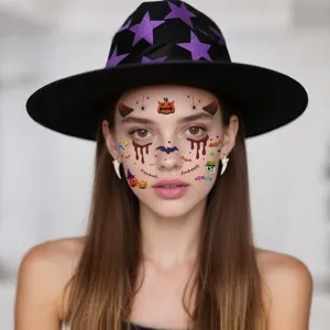 Détail de tatouage temporaire visage Halloween autocollant citrouille cicatrice.